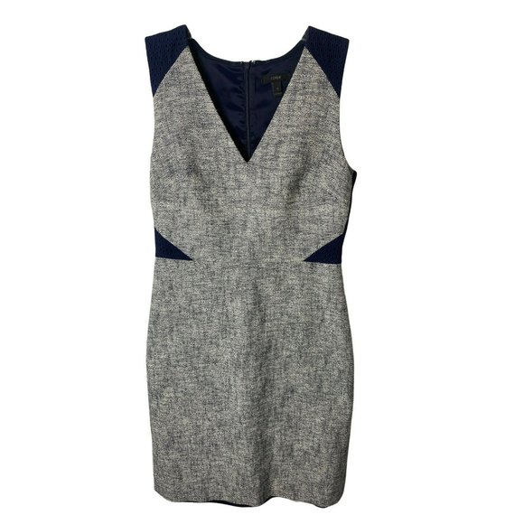 J. Crew Dresses & Skirts - J. Crew Dress Womens 6 Gray Blue Sheath Tweed Eyelet Sleeveless Zip Career